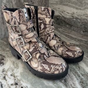 BP Snakeskin Combat Boots with Silver Buckles